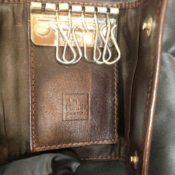FENDI Zucca Tan Navy Canvas and Brown Leather Trim Snap Close Trifold Key Case - Picture 6 of 17